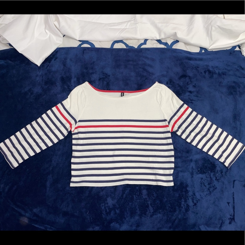 Red & Blue Striped Crop Top